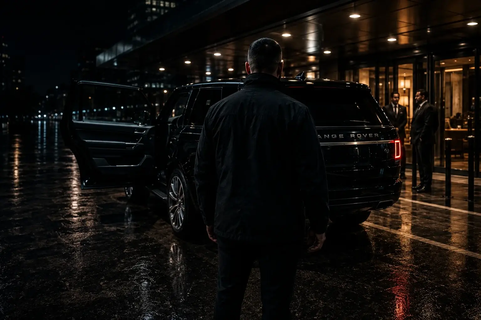 Hydra close protection operative beside a vehicle